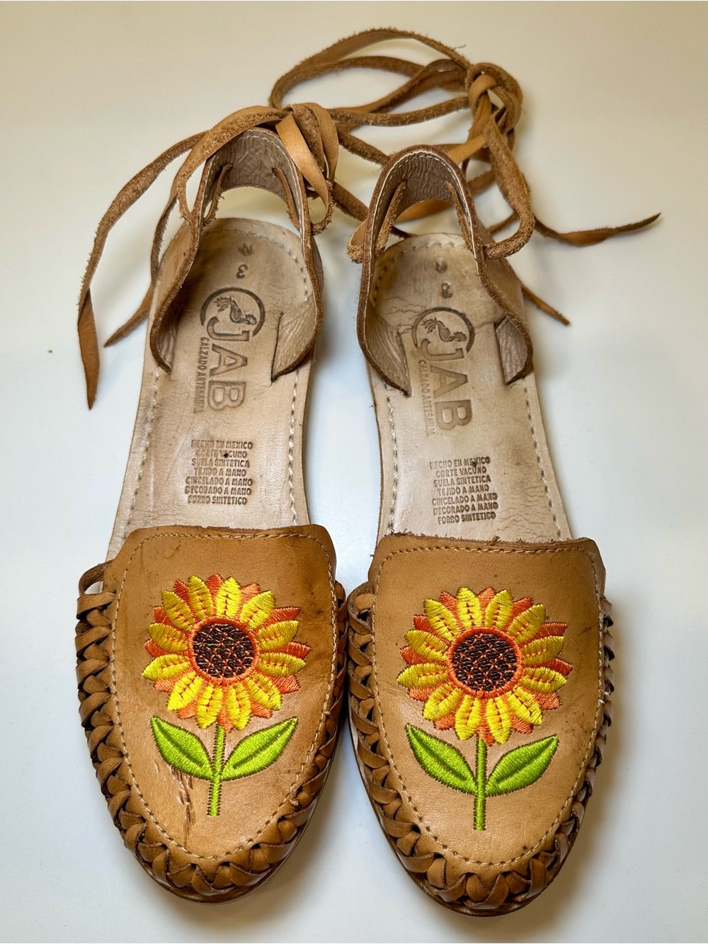 Sunflower Embroidered Tan Women’s Leather Sandals